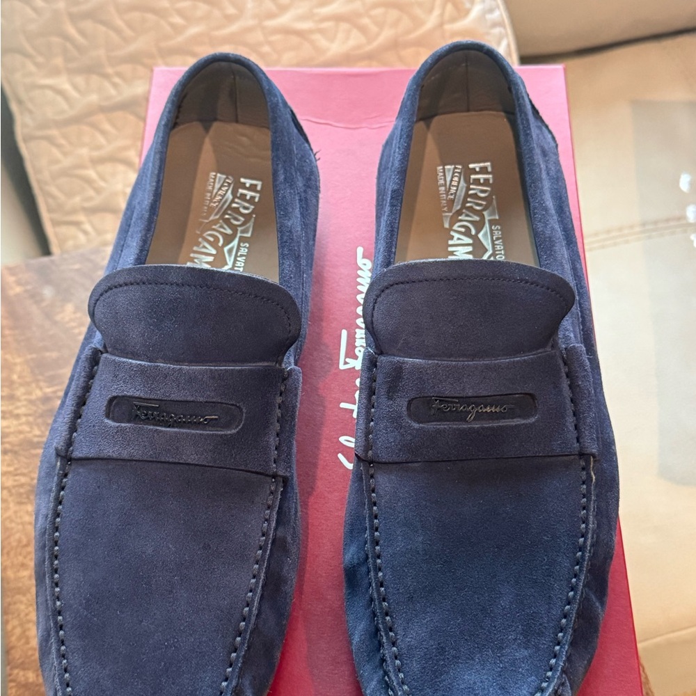 Salvatore Ferragamo Blue Suede Loafers Elegant Slip-Ons